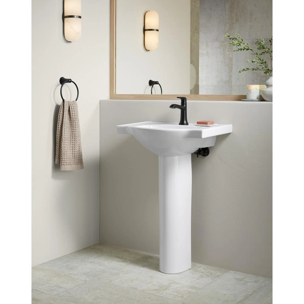 KOHLER Veer 24 In. Vitreous China Pedestal Sink Basin In White With Overflow Drain 6 KOHLER Veer 24 In. Vitreous China Pedestal Sink Basin In White With Overflow Drain - Image 4