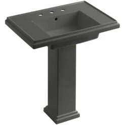 KOHLER Tresham Ceramic Pedestal Combo Bathroom Sink With Single-Hole Faucet Drilling In Black Black With Overflow Drain 24 KOHLER Tresham Ceramic Pedestal Combo Bathroom Sink With Single-Hole Faucet Drilling In Black Black With Overflow Drain -Kohler Sales Store 22733930611b6f29549fdf71c529ecae 1800x1800