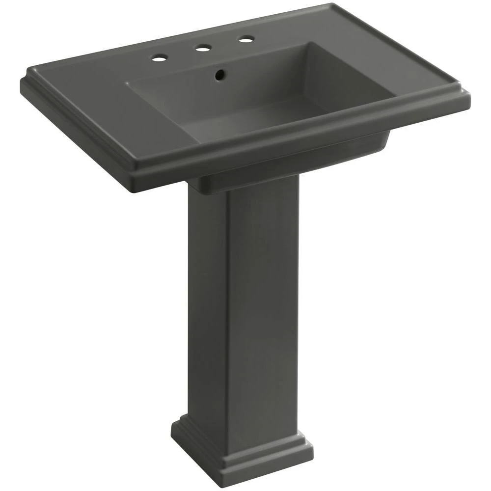 KOHLER Tresham Ceramic Pedestal Combo Bathroom Sink With Single-Hole Faucet Drilling In Black Black With Overflow Drain 13 KOHLER Tresham Ceramic Pedestal Combo Bathroom Sink With Single-Hole Faucet Drilling In Black Black With Overflow Drain - Image 11