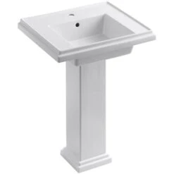 KOHLER Tresham Ceramic Pedestal Combo Bathroom Sink With Single-Hole Faucet Drilling In White With Overflow Drain