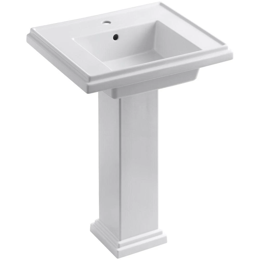 KOHLER Tresham Ceramic Pedestal Combo Bathroom Sink With Single-Hole Faucet Drilling In White With Overflow Drain 3 KOHLER Tresham Ceramic Pedestal Combo Bathroom Sink With Single-Hole Faucet Drilling In White With Overflow Drain
