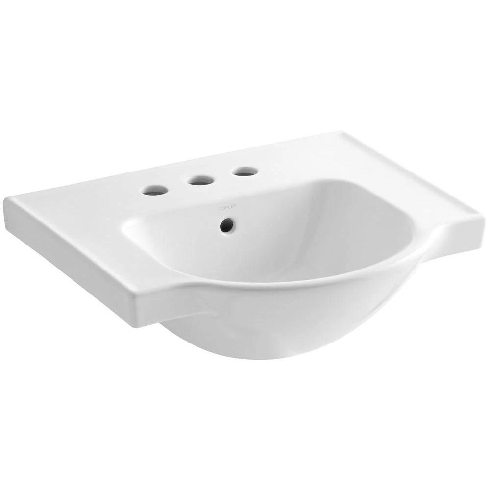 KOHLER Veer 21 In. Vitreous China Pedestal Sink Basin In White 3 KOHLER Veer 21 In. Vitreous China Pedestal Sink Basin In White