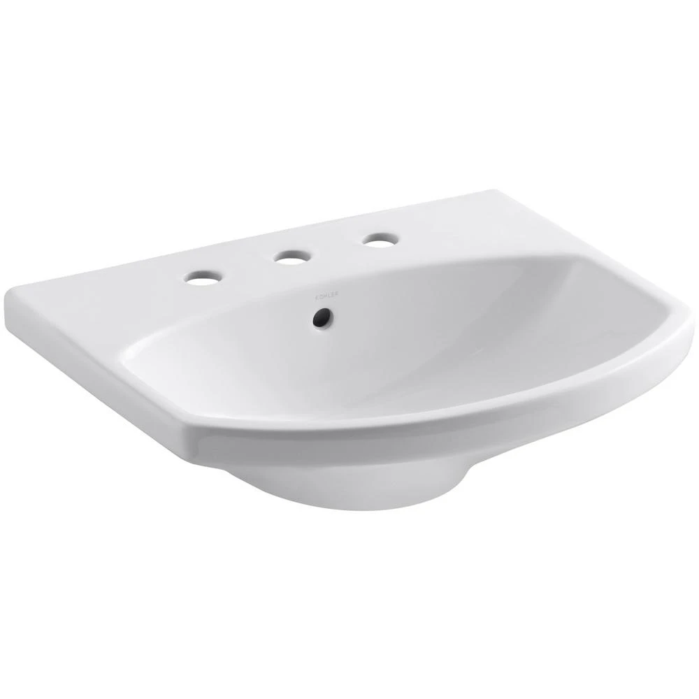 KOHLER Elmbrook 24 In. Pedestal Sink Basin In White With 8 In. Widespread Faucet Holes 3 KOHLER Elmbrook 24 In. Pedestal Sink Basin In White With 8 In. Widespread Faucet Holes