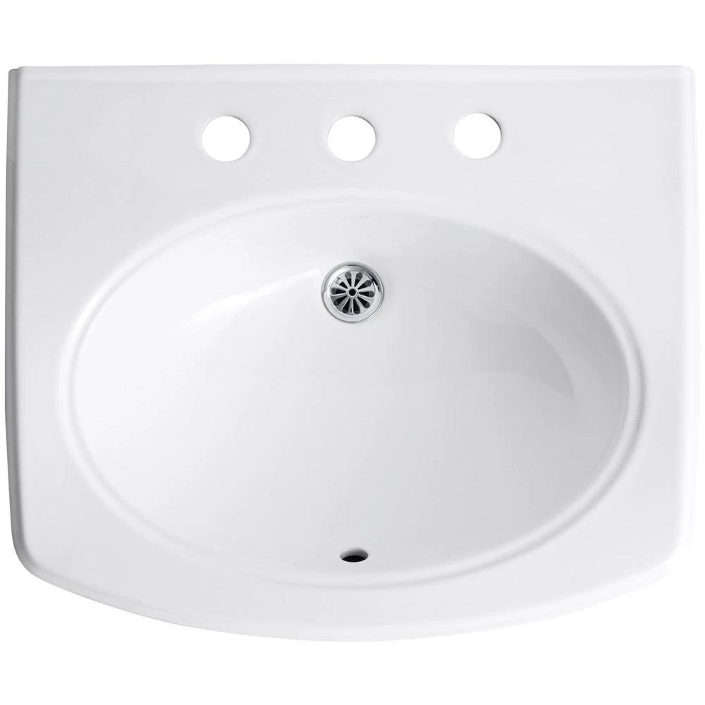 KOHLER Pinoir Wall-Mount Vitreous China Bathroom Sink In White With Overflow Drain 4 KOHLER Pinoir Wall-Mount Vitreous China Bathroom Sink In White With Overflow Drain - Image 2