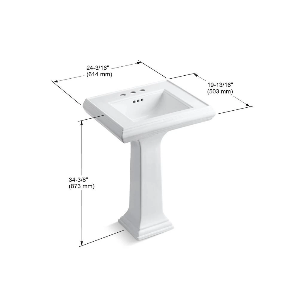 KOHLER Memoirs Classic Ceramic Pedestal Combo Bathroom Sink In White With Overflow Drain 6 KOHLER Memoirs Classic Ceramic Pedestal Combo Bathroom Sink In White With Overflow Drain - Image 4