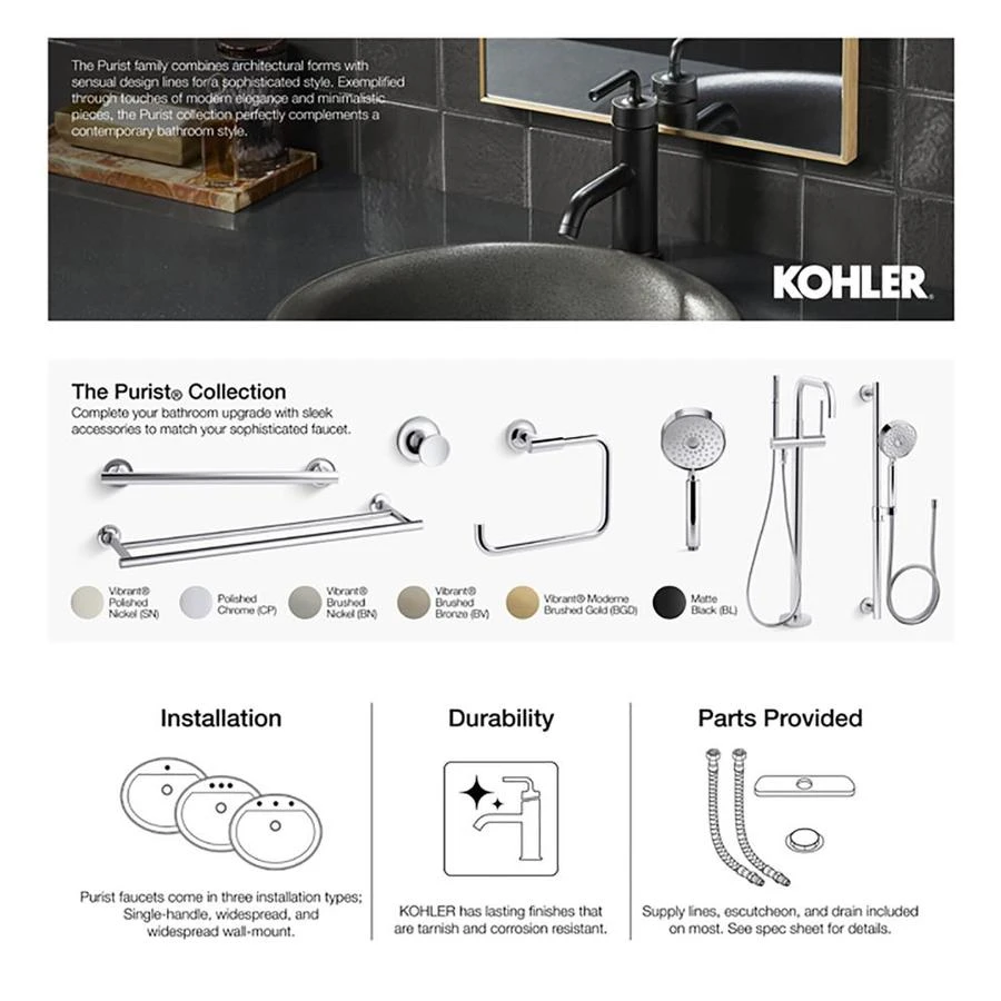 KOHLER Purist Polished Chrome 1-Handle Bathtub And Shower Faucet 4 KOHLER Purist Polished Chrome 1-Handle Bathtub And Shower Faucet - Image 2
