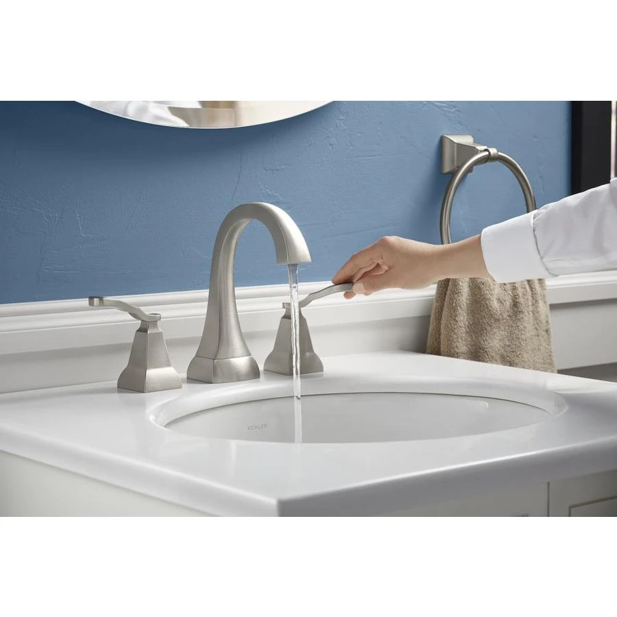 KOHLER Ridgeport Vibrant Brushed Nickel 2-Handle 4-in Centerset WaterSense Bathroom Sink Faucet With Drain 5 KOHLER Ridgeport Vibrant Brushed Nickel 2-Handle 4-in Centerset WaterSense Bathroom Sink Faucet With Drain - Image 3