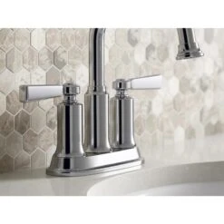 Kohler Sales Store 16 KOHLER Aderlee Polished Chrome 2-Handle 4-in Centerset WaterSense Bathroom Sink Faucet With Drain