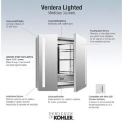 KOHLER Verdera 34-in X 30-in Rectangle Surface/Recessed Mirrored Medicine Cabinet With Outlet And Lights