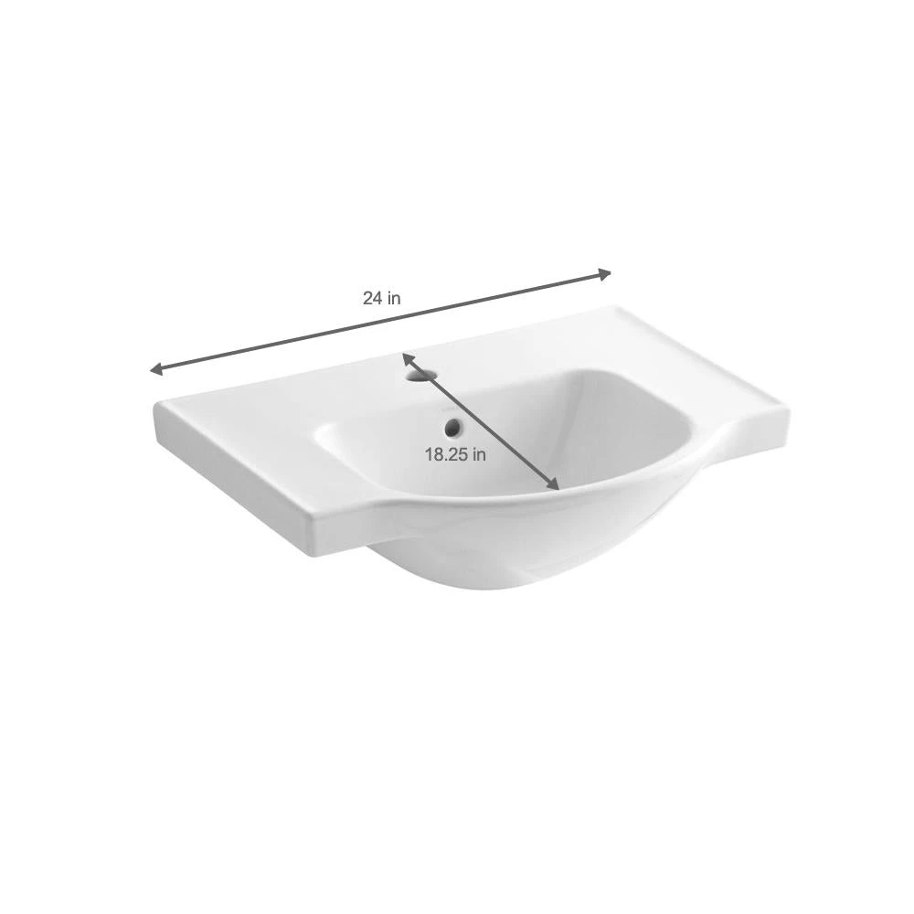 KOHLER Veer 24 In. Vitreous China Pedestal Sink Basin In White With Overflow Drain 4 KOHLER Veer 24 In. Vitreous China Pedestal Sink Basin In White With Overflow Drain - Image 2