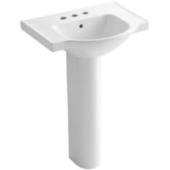 KOHLER Veer 24 In. Vitreous China Pedestal Combo Bathroom Sink In White With Overflow Drain