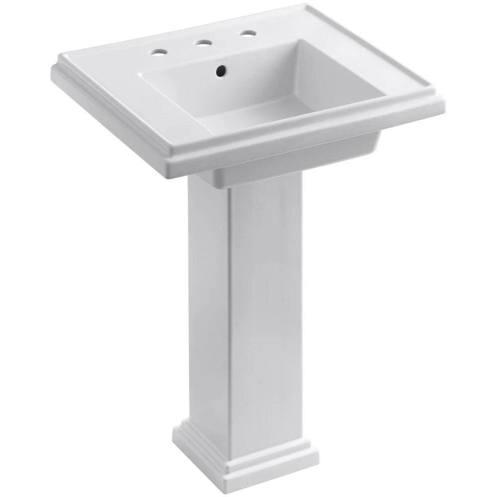KOHLER Tresham Ceramic Pedestal Combo Bathroom Sink With Single-Hole Faucet Drilling In White With Overflow Drain 11 KOHLER Tresham Ceramic Pedestal Combo Bathroom Sink With Single-Hole Faucet Drilling In White With Overflow Drain - Image 9