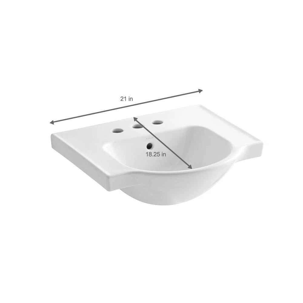 KOHLER Veer 21 In. Vitreous China Pedestal Sink Basin In White 7 KOHLER Veer 21 In. Vitreous China Pedestal Sink Basin In White - Image 5