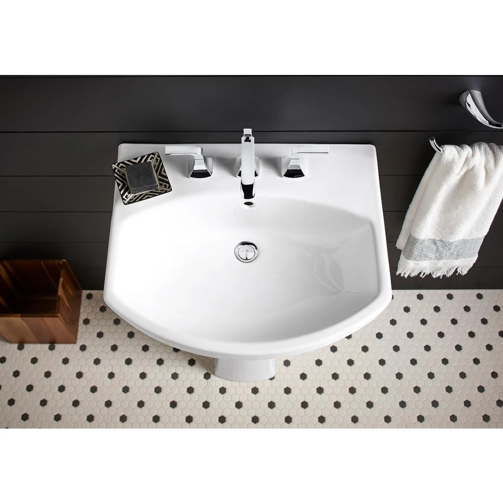 KOHLER Elmbrook 24 In. Pedestal Sink Basin In White With 8 In. Widespread Faucet Holes 9 KOHLER Elmbrook 24 In. Pedestal Sink Basin In White With 8 In. Widespread Faucet Holes - Image 7